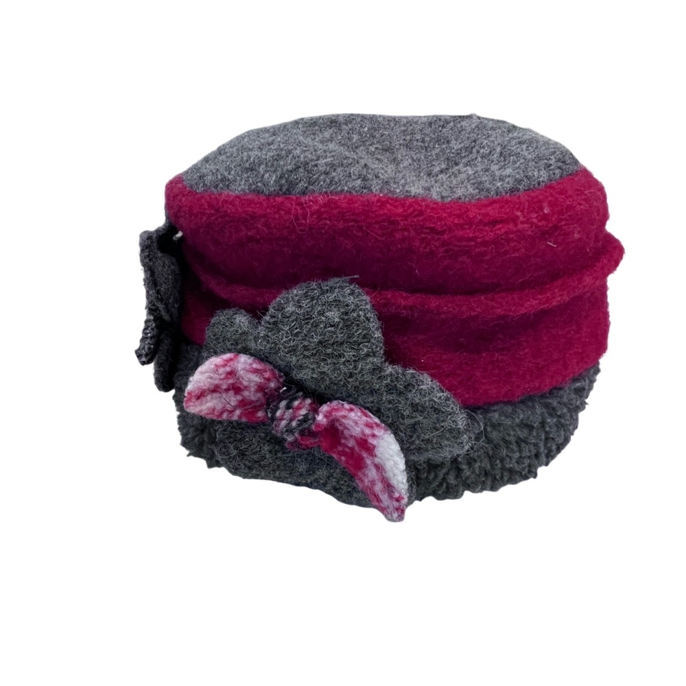 Lafenice Florence Italy Wool Blend Cloche Hat Grey Fuchsia Floral Made in Italy